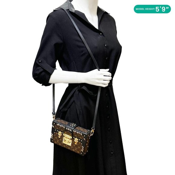 Louis Vuitton  Studded Petite Malle Monogram Canvas Shoulder Bag Brown - Picture 2 of 11